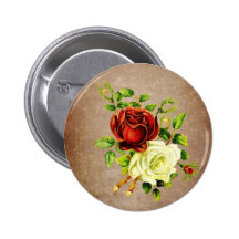 Vintage stijl rode en gele rozen speldje