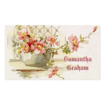 Vintage vaas met roze rozenwaterverf visitekaartjes sjabloon