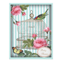 Vintage Vogel, Kooi, Vlinder & het Baby shower van Persoonlijke Aankondigingen