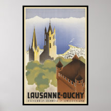 Vintage Zwitserland Lausanne-Ouchy Poster