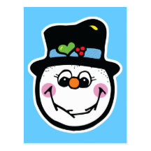 visage mignon de bonhomme de neige carte postale