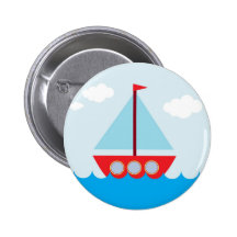 Voilier rouge et bleu sur la mer badges avec agrafe