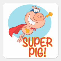 vol superbe de porc de super héros de porc autocollant carré
