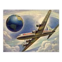 Vol vintage d'avion autour du monde en nuages cartes postales