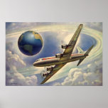 Vol vintage d'avion autour du monde en nuages posters