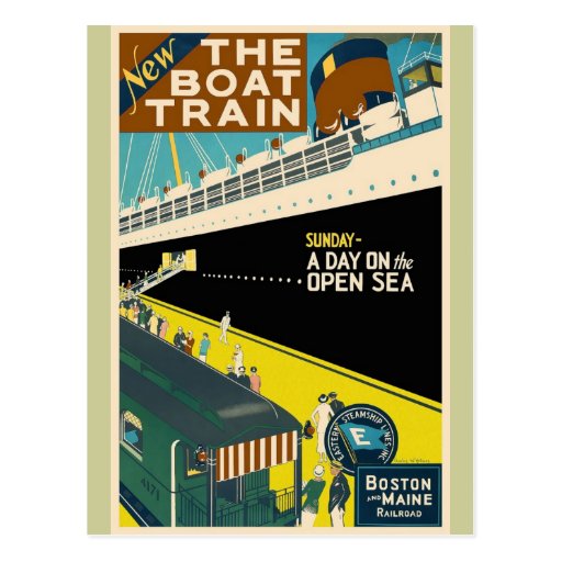Voyage vintage - le bateau de train carte postale
