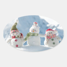 Vrolijke Kerstmis en de Gelukkige Sneeuwmannen van Ovale Stickers