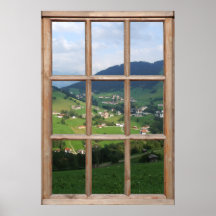 Vue alpine de collines d'une fenêtre posters