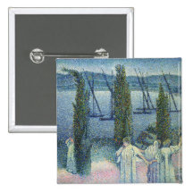 Vue côtière avec des arbres de Cypress, 1896 Badge Avec Épingle