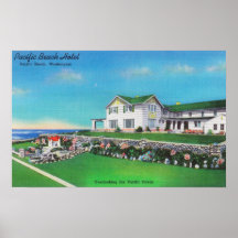 Vue extérieure de l'hôtel Pacifique de plage Posters