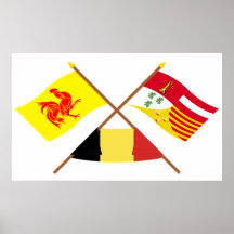 Wallon et drapeaux croisés de Liège avec la Belgiq Poster
