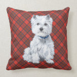 Westie sur l'OREILLER de tartan