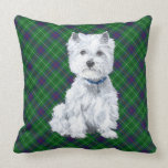 Westie sur l'OREILLER de tartan