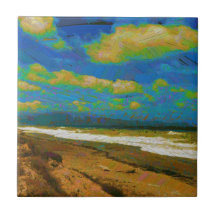 Winderig strand geboortetegeltje