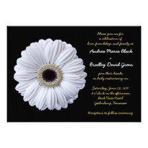 Witte Gerbera Daisy Black Wedding Invitation Aankondiging