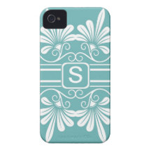 Witte iPhone Met monogram 4 van Bloemen: Aqua iPhone 4 Case