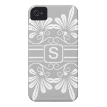 Witte iPhone Met monogram 4 van Bloemen: Zilveren  iPhone 4 Covers
