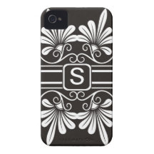 Witte iPhone Met monogram 4 van Bloemen: Zwart iPhone 4 Cover