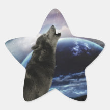 Wolf die bij de maan huilen stervormige sticker