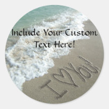 Zand die op het Strand schrijven, houd ik van u Stickers