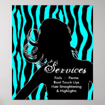 Zèbre de bleu de femme d'affiches de salon de coif posters