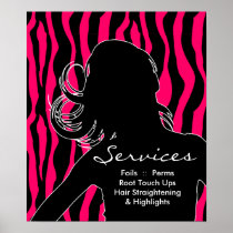 Zèbre de rose de femme d'affiches de salon de coif posters