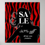 Zèbre rouge de femme d'affiches de salon de coiffu