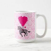 Zèbre vintage et ballons roses de coeur tasse