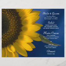 Zonnebloem op het Blauwe Menu van het Huwelijk Folder Ontwerp