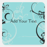 Zwart en Turkoois Bloemen Vierkante Stickers