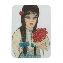Zwart Haired Blauw Eyed Meisje - 2 Rechthoek Magneet