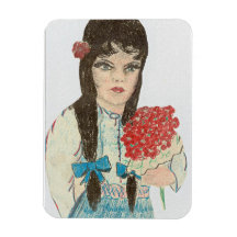Zwart Haired Blauw Eyed Meisje Magneet