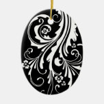 Zwart-wit Bloemen Elegant Huwelijk Kerstboom Ornamenten