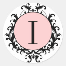 Zwart Wit Monogram I van het Huwelijk het Roze Eti Ronde Stickers