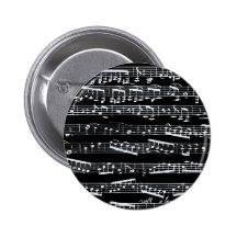 Zwart-witte muzieknota's speld button