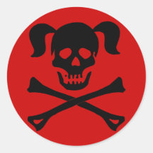 Zwarte Schedel en Gekruiste knekels met Vlechten Ronde Stickers