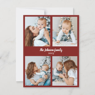 С carte photo famille de Noël rouge et blanc quatr