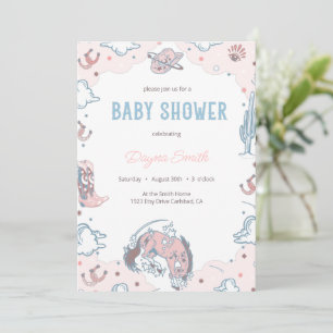 С meisje Pink Rodeo Baby shower Uitnodiging