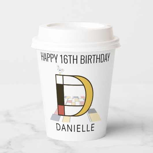 С ol Neoplasticisme Style Monogram. Brief D Papieren Bekers (Voorkant)