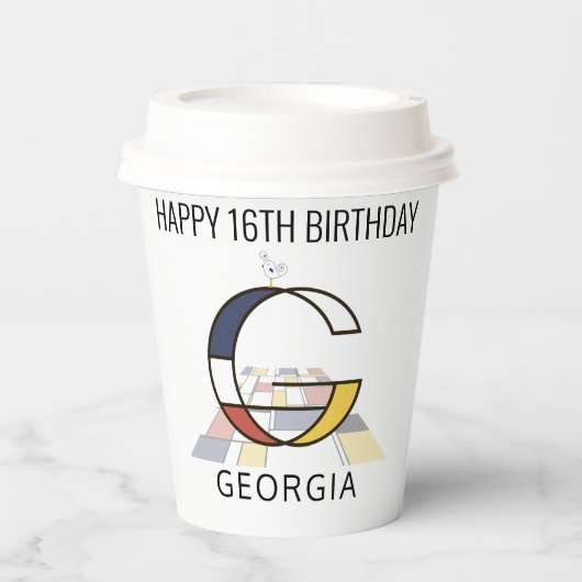 С ol Neoplasticisme Style Monogram. Brief G Papieren Bekers (Voorkant)