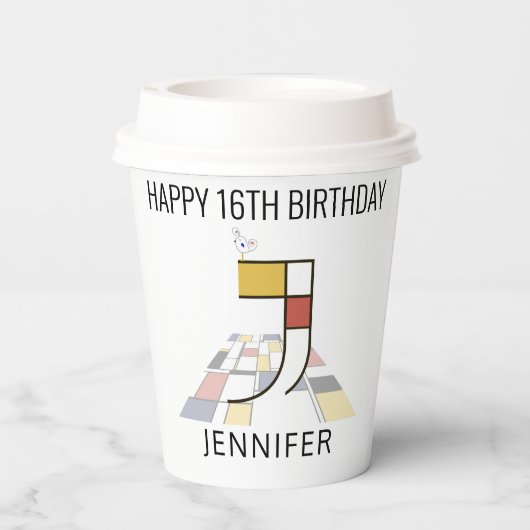 С ol Neoplasticisme Style Monogram. Brief J Papieren Bekers (Achterkant)