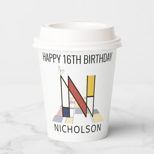 С ol Neoplasticisme Style Monogram. Brief N Papieren Bekers (Achterkant)