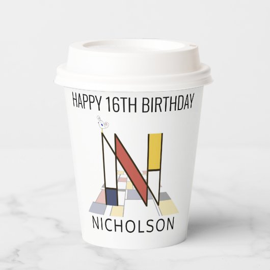 С ol Neoplasticisme Style Monogram. Brief N Papieren Bekers (Voorkant)