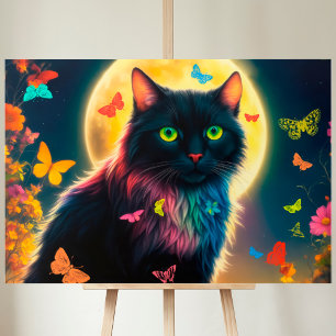 Сbij vlinder maan bloemen gloeien kleurrijke vlieg canvas afdruk