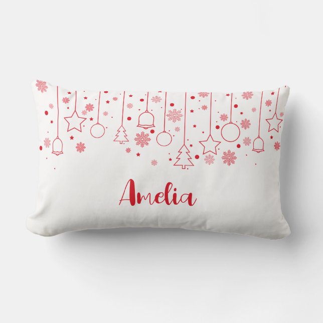 Сkerst rode bal ster bell decoratie naam kussen (Voorkant)