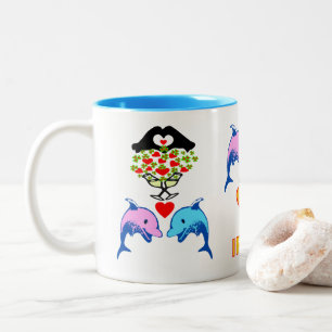♥ ت ☘ ik hou van Iers-Frisky Dolphin Couple Fab Cl Tweekleurige Koffiemok