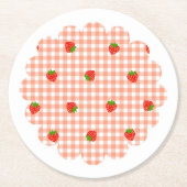 いちご&ギンガムチェック(サーモンピンク)    RONDE KARTONNEN ONDERZETTER (Voorkant)