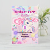 かわいいピンクのゆるふわユニコーン♡女の子の誕生日パーティー KAART (Staand voorkant)