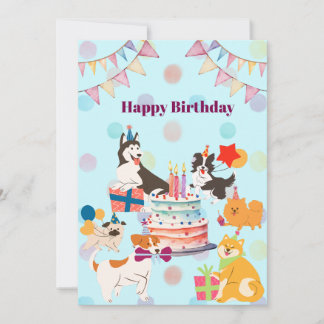 かわいい犬がいっぱい♡ブルーの誕生日パーティー 招待状 FEESTDAGENKAART