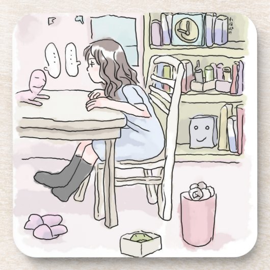 さいくさじ　お部屋で机に向かう BIER ONDERZETTER (Voorkant)